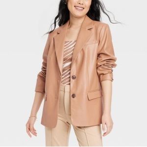 Faux leather blazer-Brown